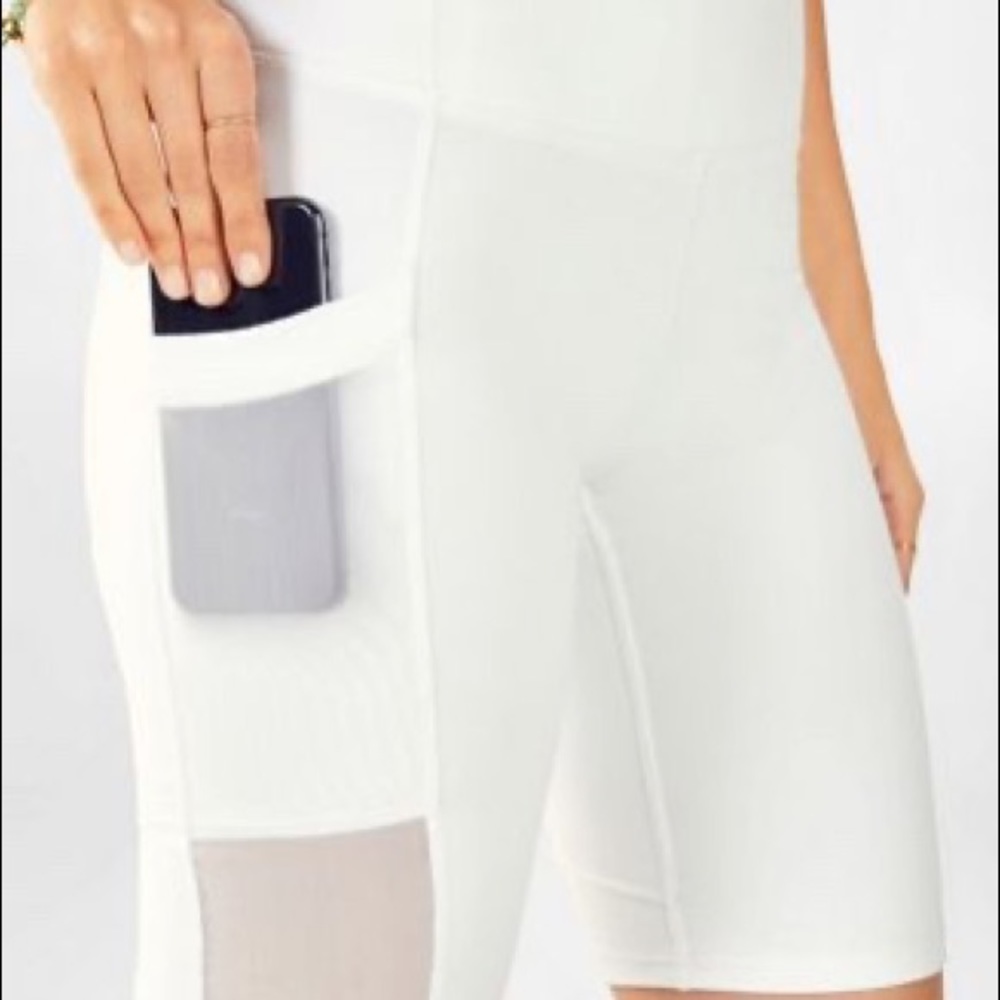 Fabletics white mesh biker shorts with pockets
